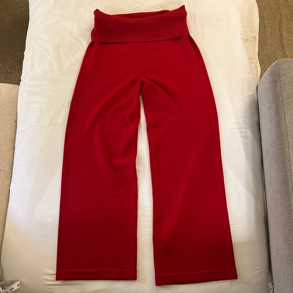 Sincerely Jules Red Knit Wide Leg Pants High Waist Ribbed Loungewear XL ST23625